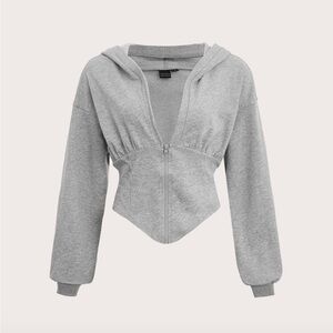 Gray Muchica Drop Shoulder Heathered Knit Zip-Up Hoodie